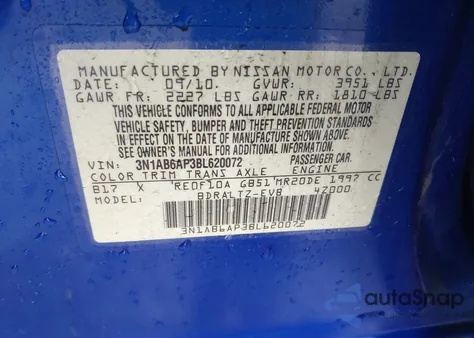 2011 Nissan Sentra 2.0 from USA, damaged, VIN 3N1AB6AP3BL620072